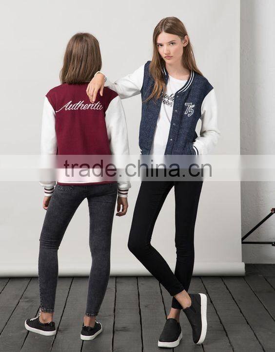 2016 wholesale blank baseball jacket fabirl big school girl casual club jacket