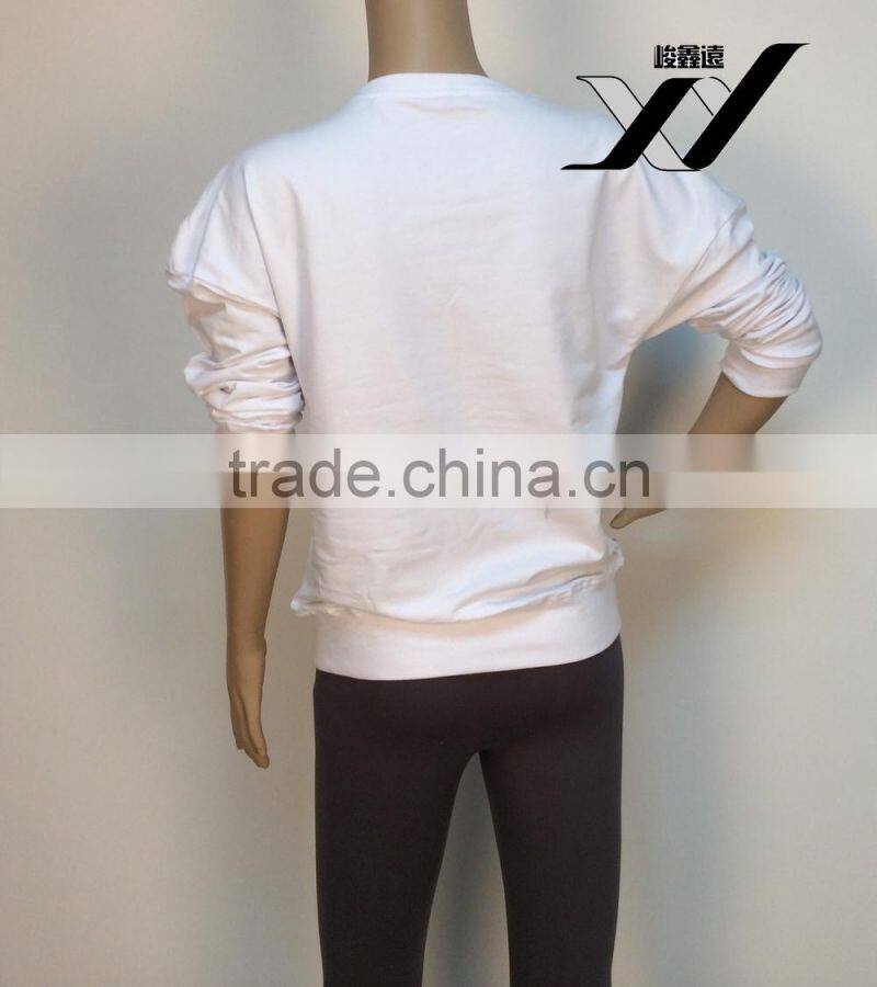 white crew neck sweatshirt for women with rabbit print