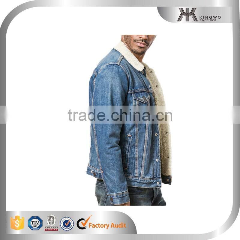 Quilted lining light blue heavy denim sherpa jacket men