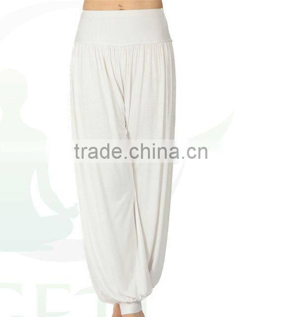 woman fashion white rayon baggy yoga pants long