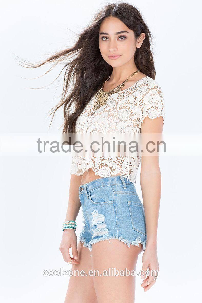 Adorable round neck crochet knitting tops for woman