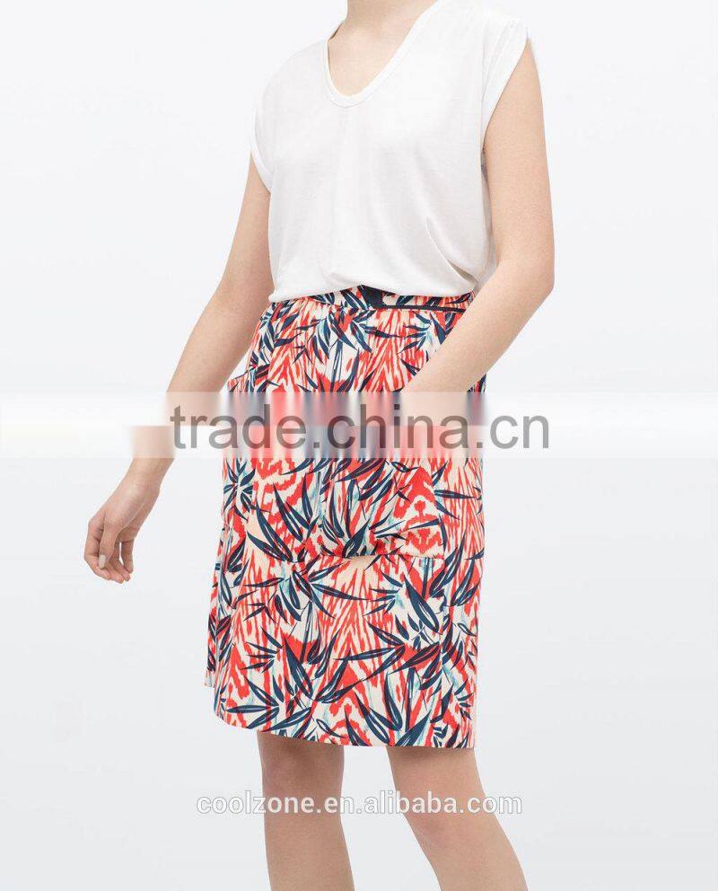 2015 New fashion palm tree print longuette skirt
