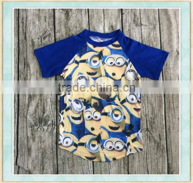 2017 new style posh boy t shirt little cartoon picture print ruffle design shirts for girls tops falling off