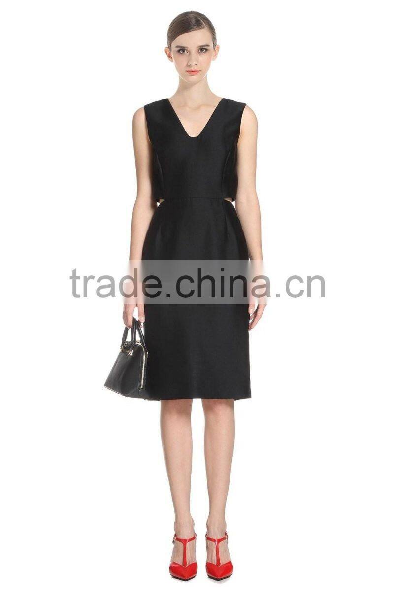 Office ladies simple blank yellow/black back split carrer formal dresses