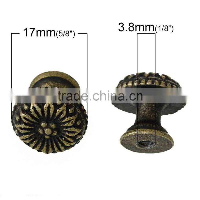 Custom Antique Bronze Flower Pattern Carved Mushroom Shape Jewelry Box/Case Drawer Pull Knob Handles