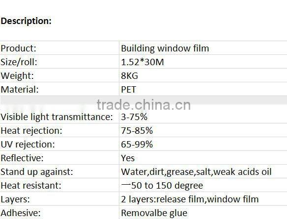 infrare reduction of glass tint film for building with good price