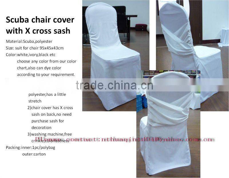 Spandex chair cover with X cross sash white Lycra four way stretch chair cover Nylon chair cover