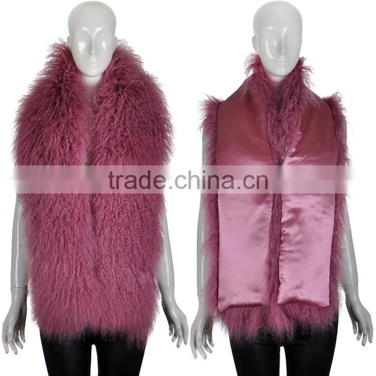 YR329 Customize Size Lots of Colors Real Mongolia Fur scarf Tibet lamb Fur Shawl