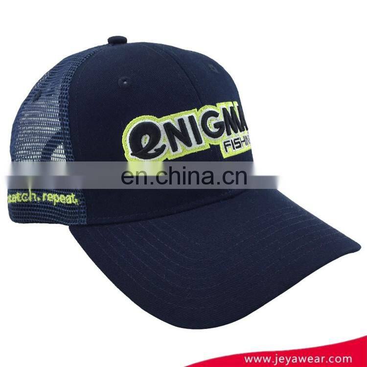 Wholesale Custom Embroidered 2017 Black Navy Cotton Mesh Trucker Cap