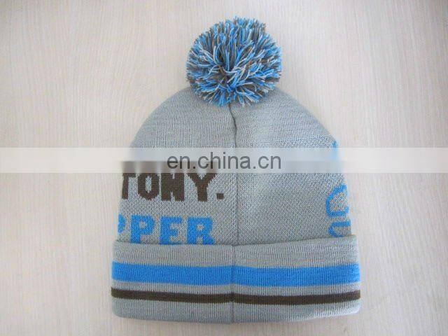 Hot sell High quality 100% acrylic assorted color jacquard knitted hat or winter beanie with lovely yarn ball