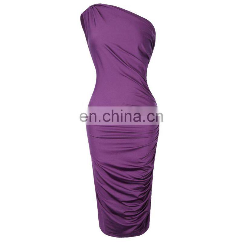 Kate Kasin Sexy Cheap Womens High Stretchy One Shoulder Pleated Short Purple Bodycon Cocktail Dress KK001002-1