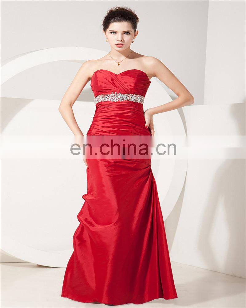 New Arrival Red Sweetheart Sleeveless Evening Gowns Beaded Floor Length Ruched Mother Of The Bride Dress
