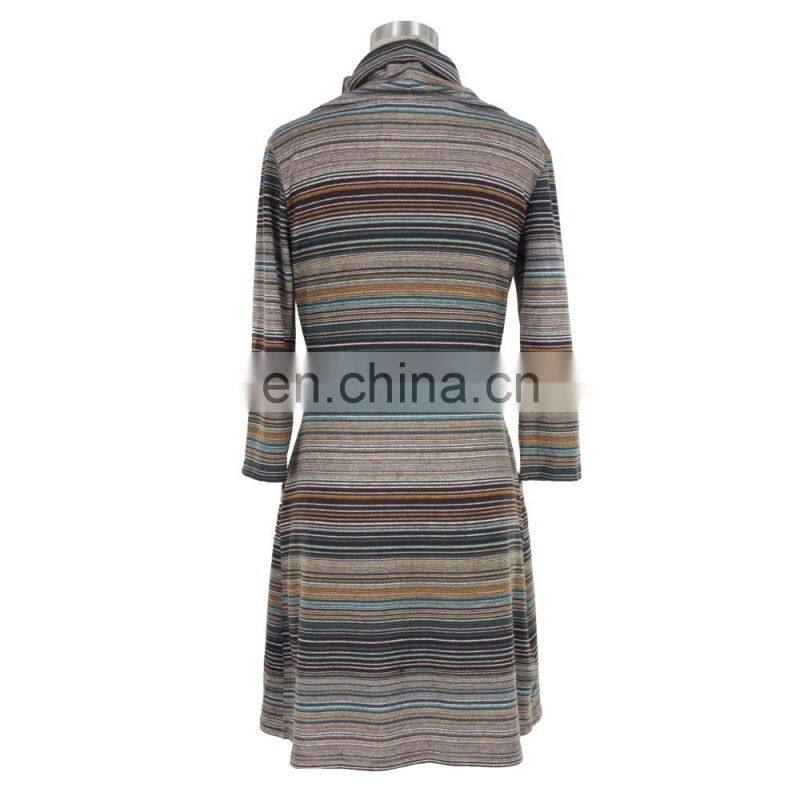 Stripe Print Mature Women Dress Guangzhou Manufacturer