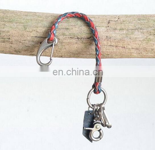 CUSTOM VINTAGE STYLE KNITTED KEYRING THIN LEATHER KEYCHAIN