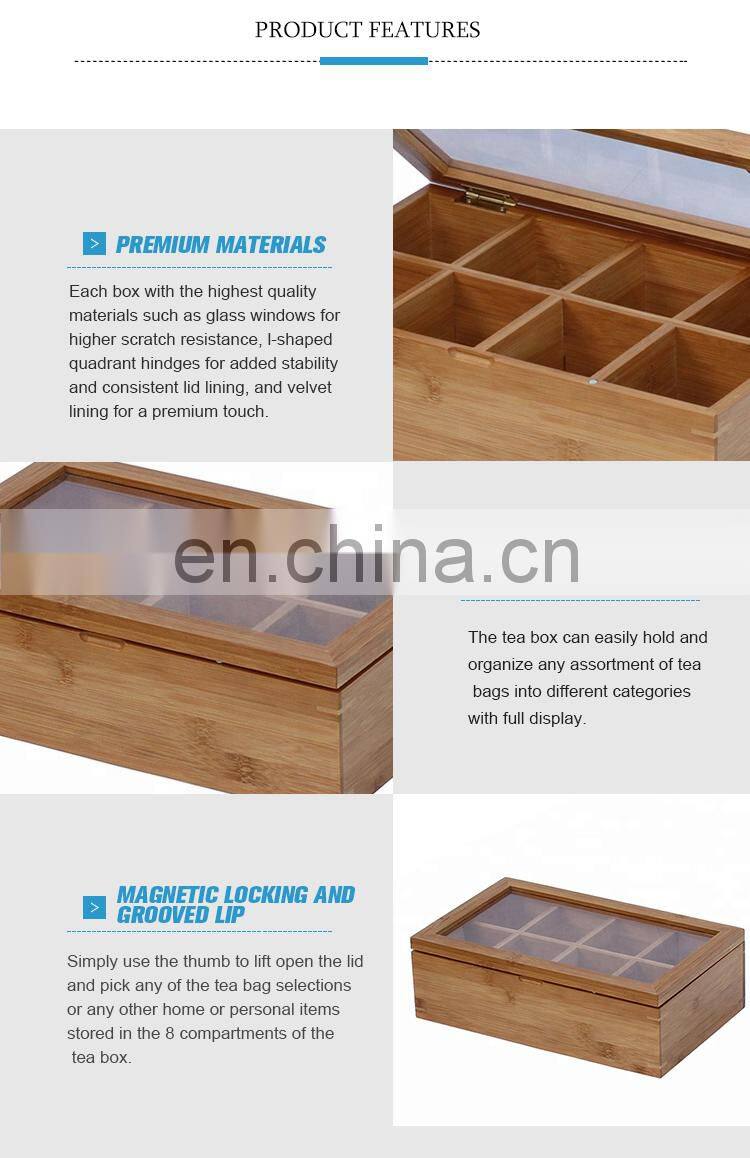 Popular wooden tea coffee chest gift box with 8 compartments