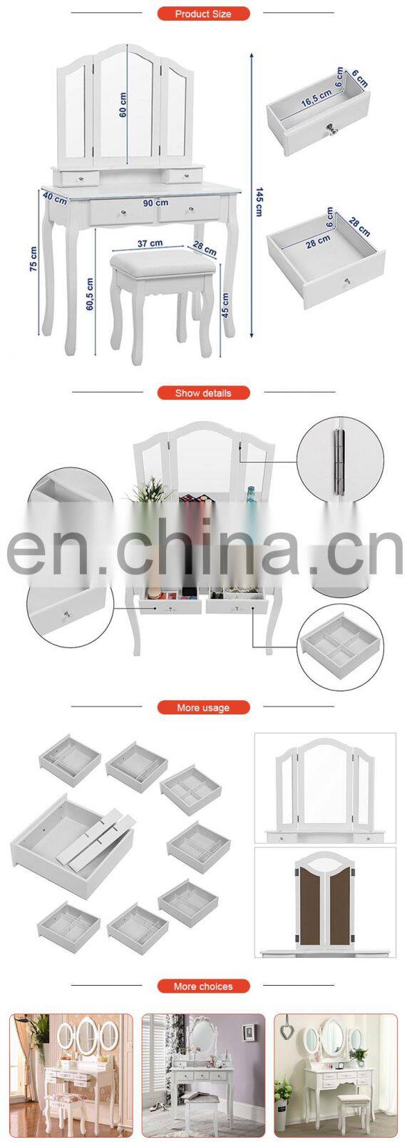 modern venetian mirrored glass dressing table white