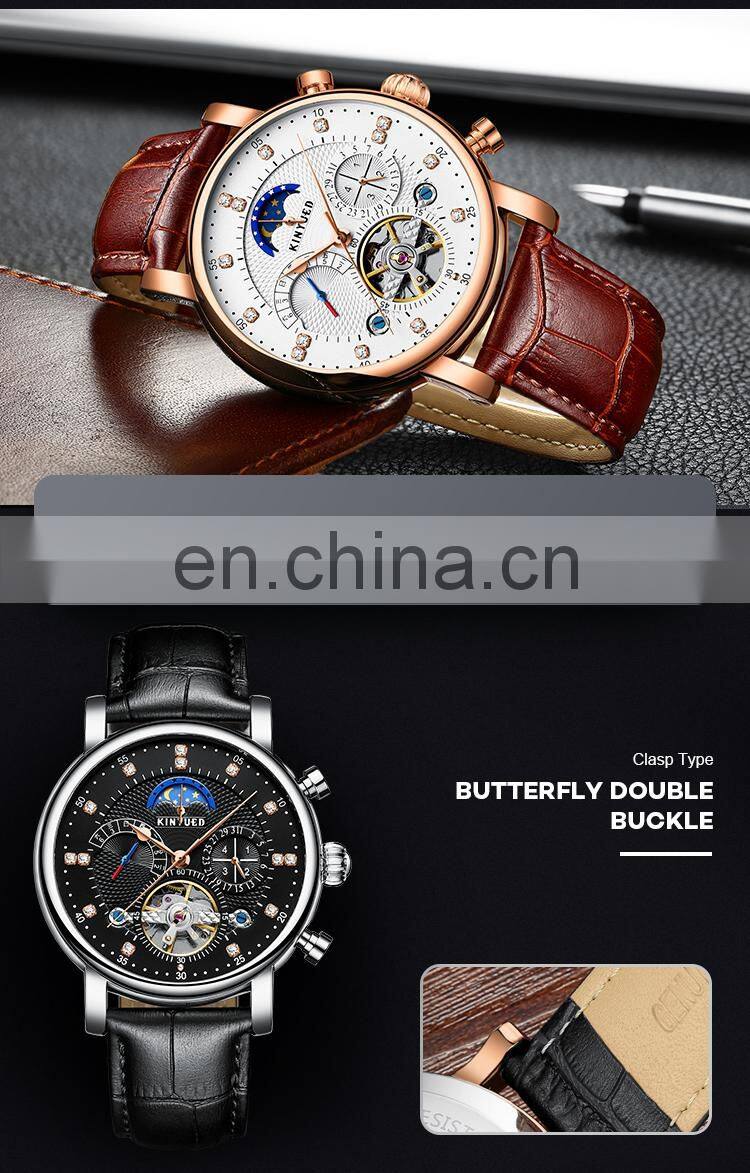 KINYUED J025 Automatic Watches Men Luxury Brand 2018 Mechanical Skeleton Watch Mens Moon Phase Calendar Sport Male Clock add Gif