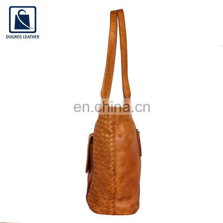Vintage Style Swiss Cotton Lining Material Luxurious Women Genuine Leather Handbag