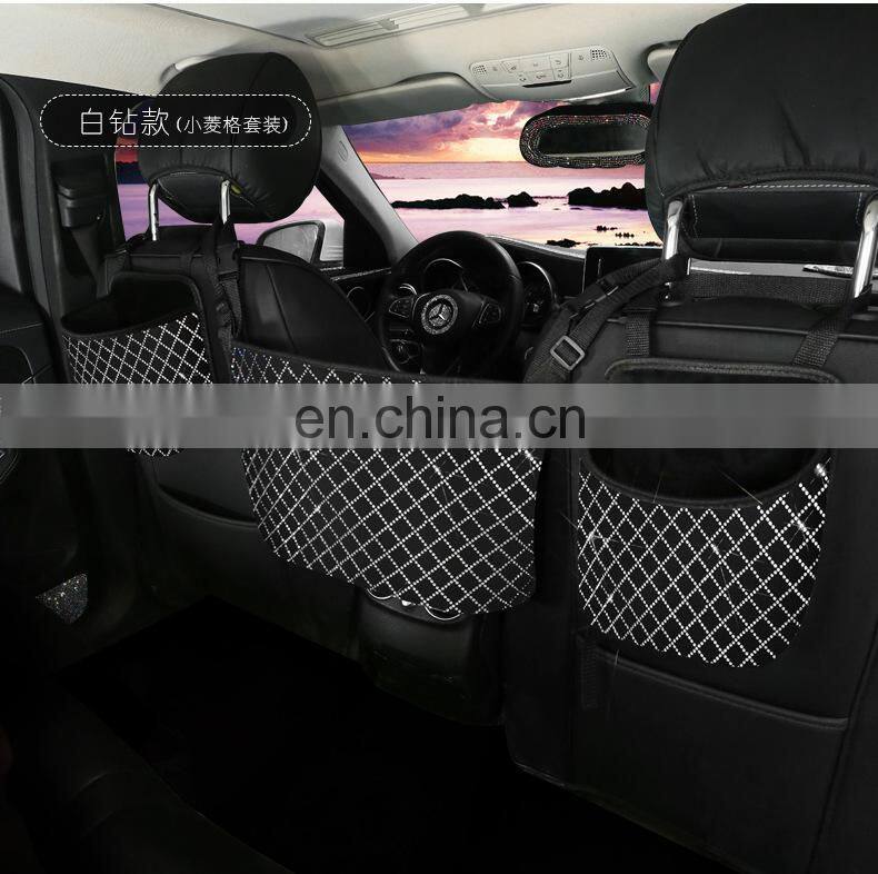 Universal Car Rhinestone Storage Bag Auto Organizer Crystal Leather Car Seat Gap Filler Organizer Car Decor Accessories