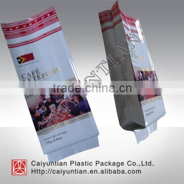 aluminum coffee bag with logo printing four/eight side-gusset sealing with valve
