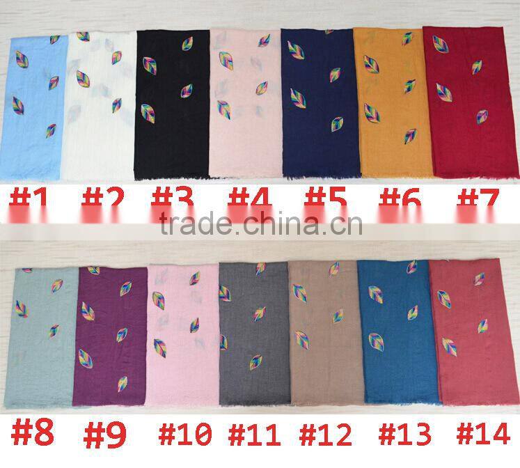 New Style Korea Lady Fashion Cotton 3D Colorful Leaf Embroidery Viscose Shawl