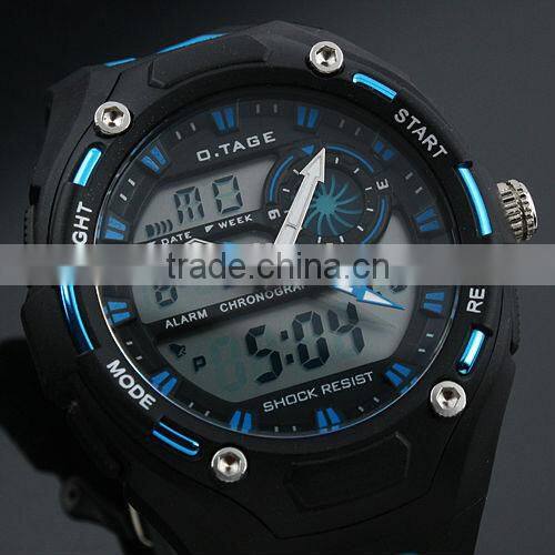 Men's Blue Rubber Digital Analog Dual Dial Ultra Light Sport Watch WS066