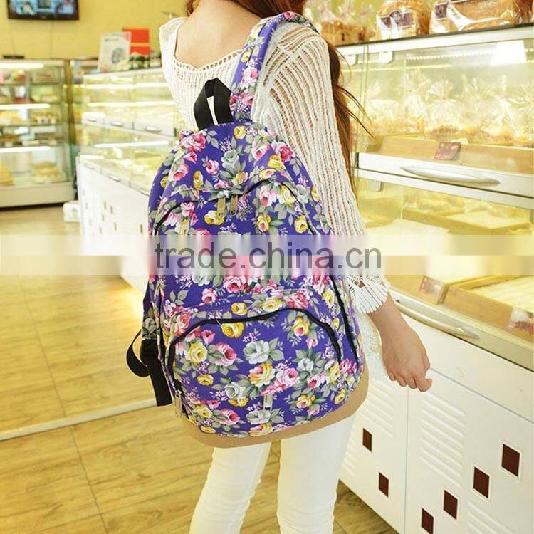 Vintage Retro Rose Floral Printing Backpack Women's Canvas Travel Backpack for Teenage Girls Rucksack