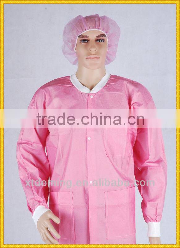 Disposable PP Visitor Coat with knitted cuff , three pockets