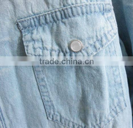 ladies cotton polo collar skirt solid color long sleeve jean blouse