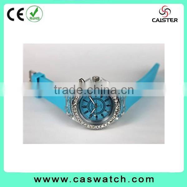 Hot fashion crystal watch silicone watches band flashing lights watch alibaba china