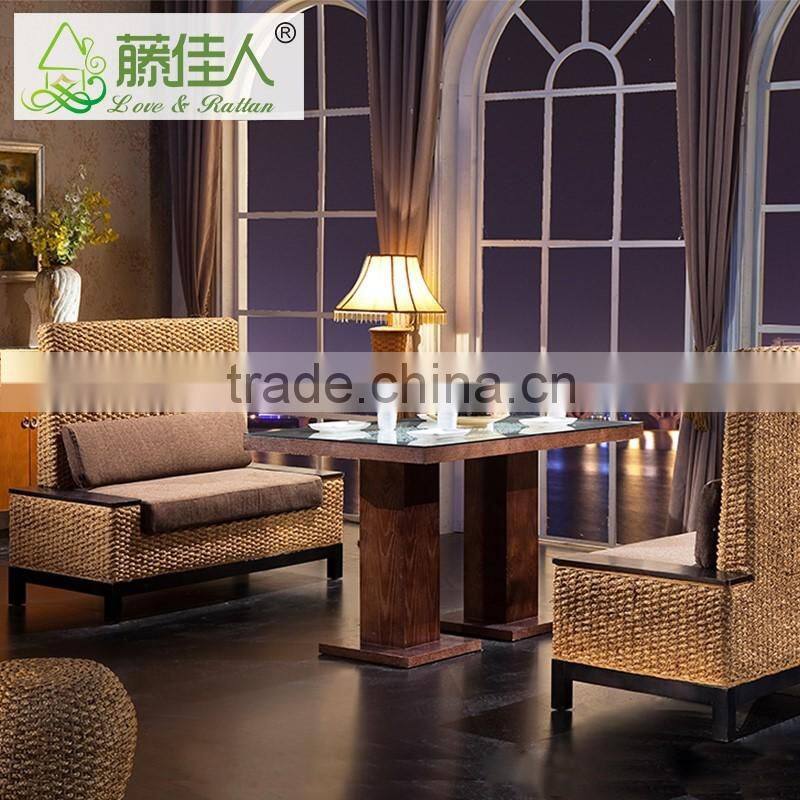 High Quality 4 Seat Pizza Hut Cafe Single Restaurant Wicker Woven Booth