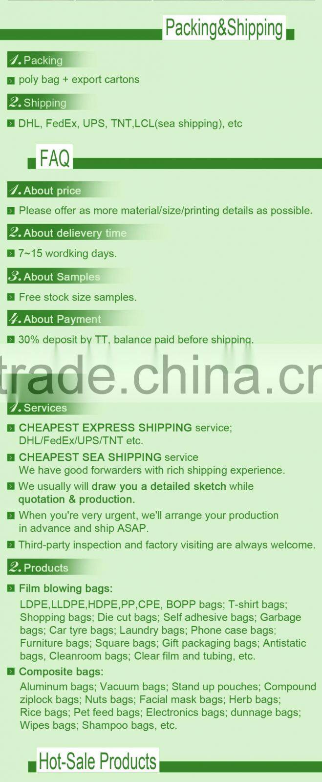 custom self adhesive plastic lamination header transparent gift packing bag