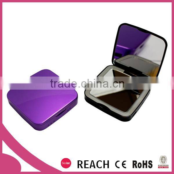 Beauty slim portable folding lighted pocket mirror with power bank for travel