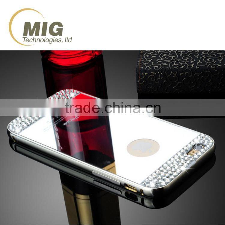 For iphone mobile phone accessory mirror back electroplating border phone case for apple iphone 6 6s plus