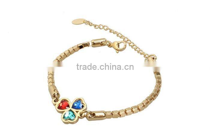 Fancy jewelry stainless steel gold chain zircon clover pendant bracelet for girls