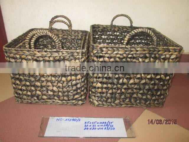 Rectangular Water Hyacinth Basket/Storage Basket With 2 Handle /Made in Vietnam Set of 3