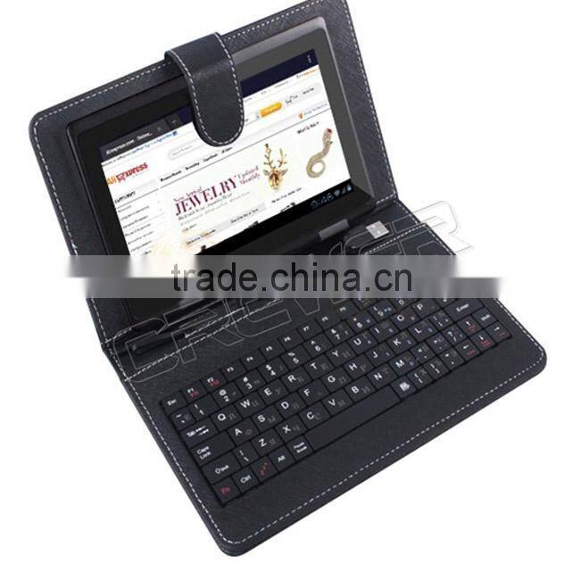 2014 hot selling leather case for 7 inch keyboard Tablet PC with Mini USB 2.0 connector