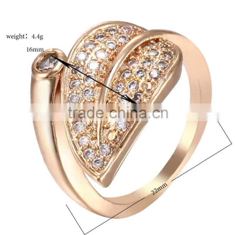 Antique Lovely Leaf Shaped Women Inlay Austria Crystal Gold Plated Engagement Ring