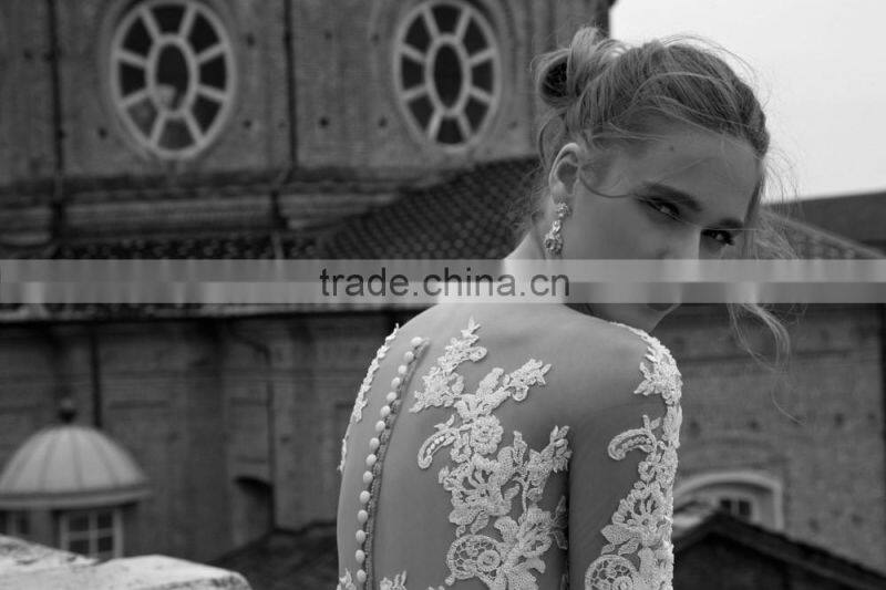 (MY16601) MARRY YOU Sexy Half Sleeve See Through Lace Bodice Short Wedding Dresses