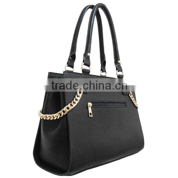 OEM Large Twin Strap Zip Top Pu Leather Woman Tote Bag In Black