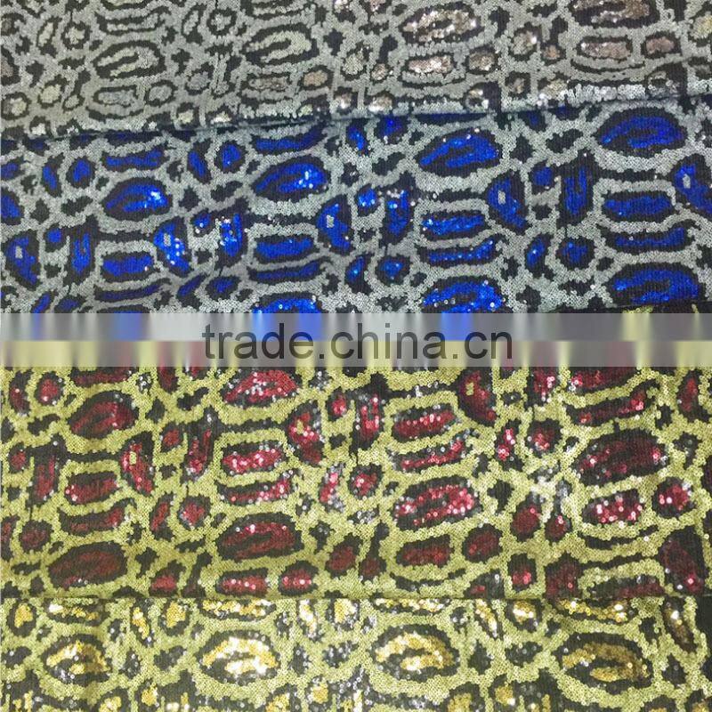 snake embroidered 3mm sequin fabric leopard