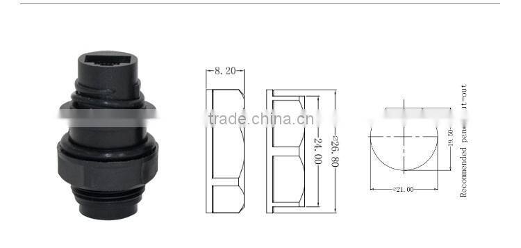 Black outdoor ABS meterial waterproof RJ45 Ethernet cable connector IP 68