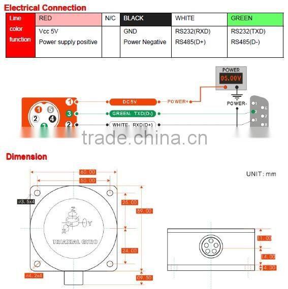DCM308B Triaxial Electronic Compass Magnetic Field Sensor Low cost Compass Systems Heading 0.5deg Dip Angle +/-90deg