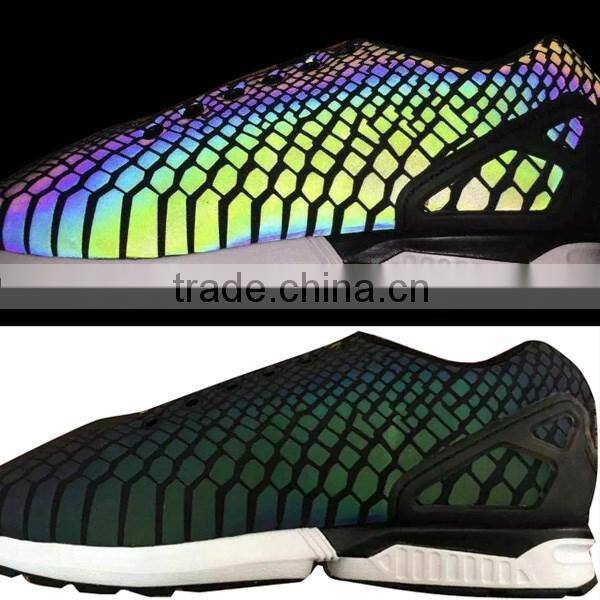 Rainbow Reflective in the dark reflective pu synthetic leather for shoes