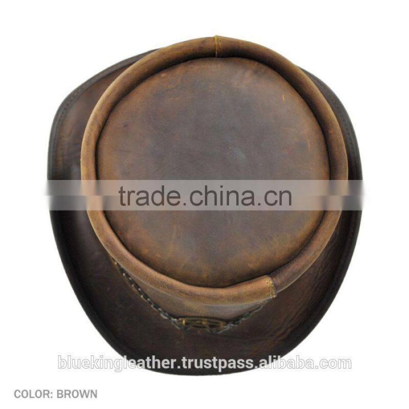 2 TONES PULL-UP CRAZY HORSE COWHIDE LEATHER "STEAMPUNK" TOP HAT
