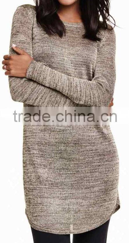 2016 New trendy product autumn ladies' round neck long sleeve cuasal dress mixed color wool/alpaca plain handmadeknitted sweater