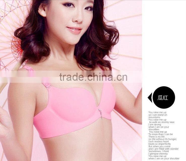 pink plain japanese one piece seamless bra and bikini set