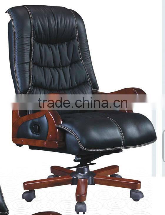 China manufacturer boss recliner office chair with woodern base&armrest