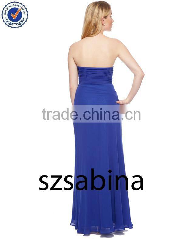 Newest Strapless Ruffle Royal Blue Floor length Bridesmaid Dresses Patterns bm00067