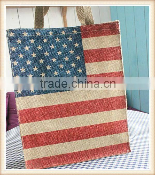 American Flag lady single shoulder bag jute bag